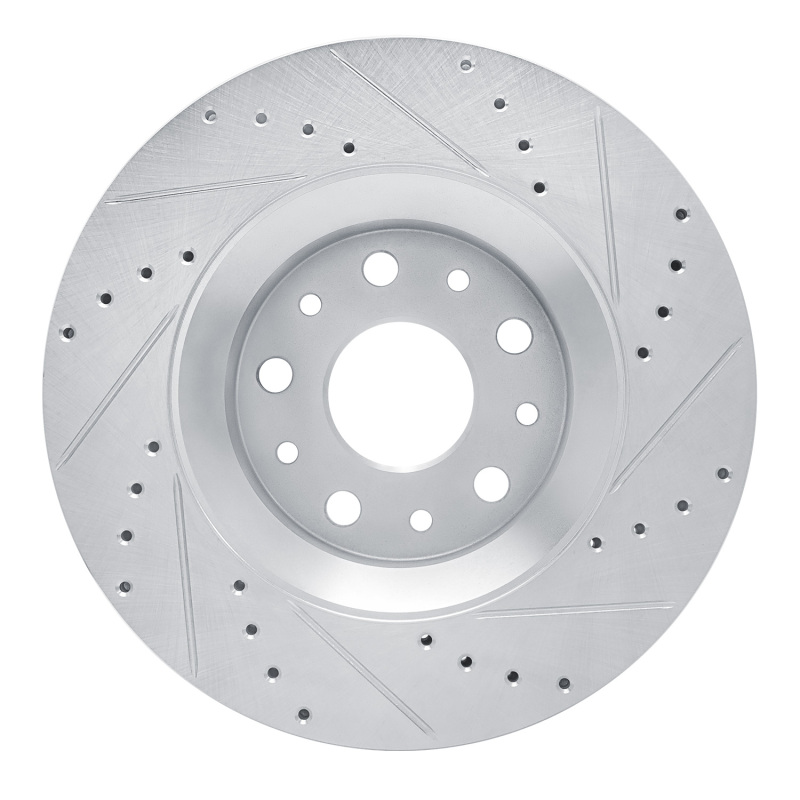 Jeep Wrangler Brake Rotor (1) - Front Left - R1 Concepts - Drilled & Slotted - Silver - `18-`25